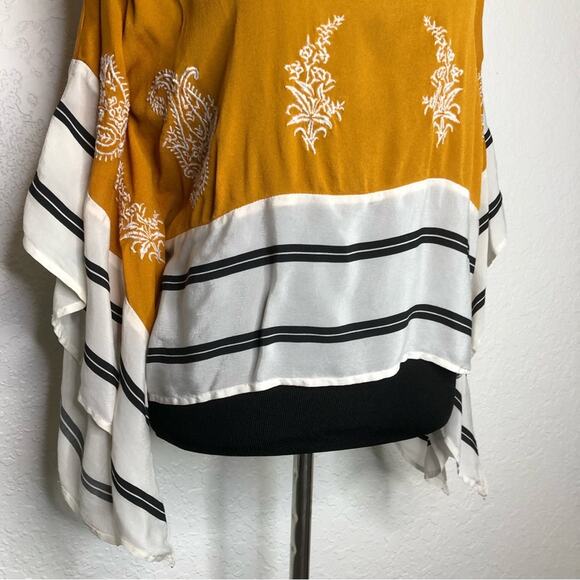 Anthropologie Floreat golden yellow embroidered striped kimono top size XS - Picture 7 of 16